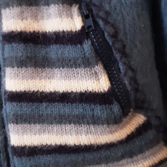 Made in Nepal Polar Fleece Lined Chunky Wool Sweater | Blue White | S-M - Picture 6 of 12